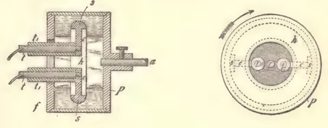 1894 engraving, figs. 168a and 168b, printed p. 313: Two views of a small device, plan and section (labelled 168a/168b in the book)