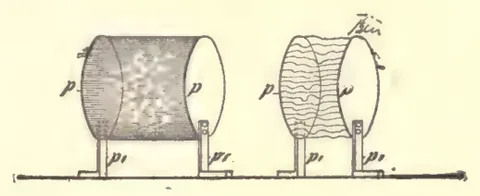 1894 engraving, figs. 170a and 170b, printed p. 321: Two cylindrical coils with spark streams between them