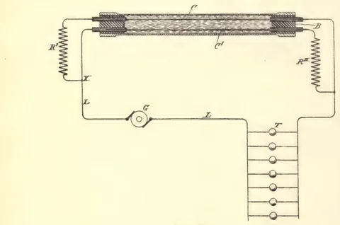 1894 engraving, fig. 280, printed p. 422: A long tube with two coil ends and a row of tapped contacts